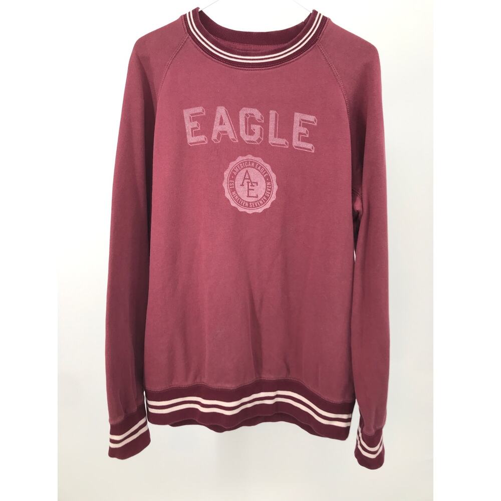 Vintage American Eagle Burgundy Spell Out Crew Neck Sweatshirt Size L